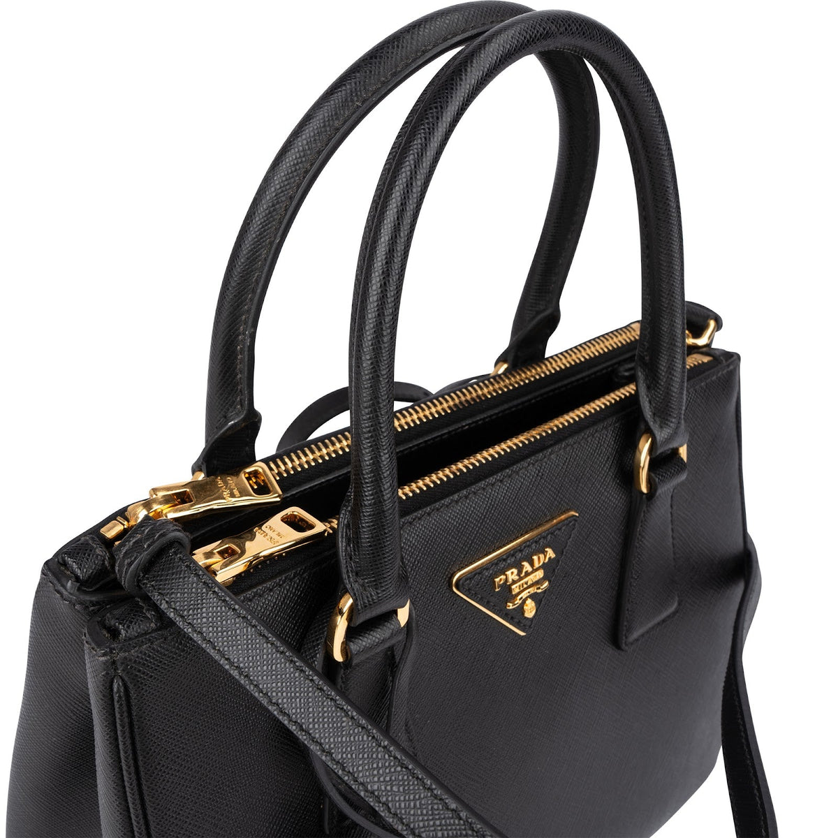 Prada Black Saffiano Leather Small Galleria Handbag