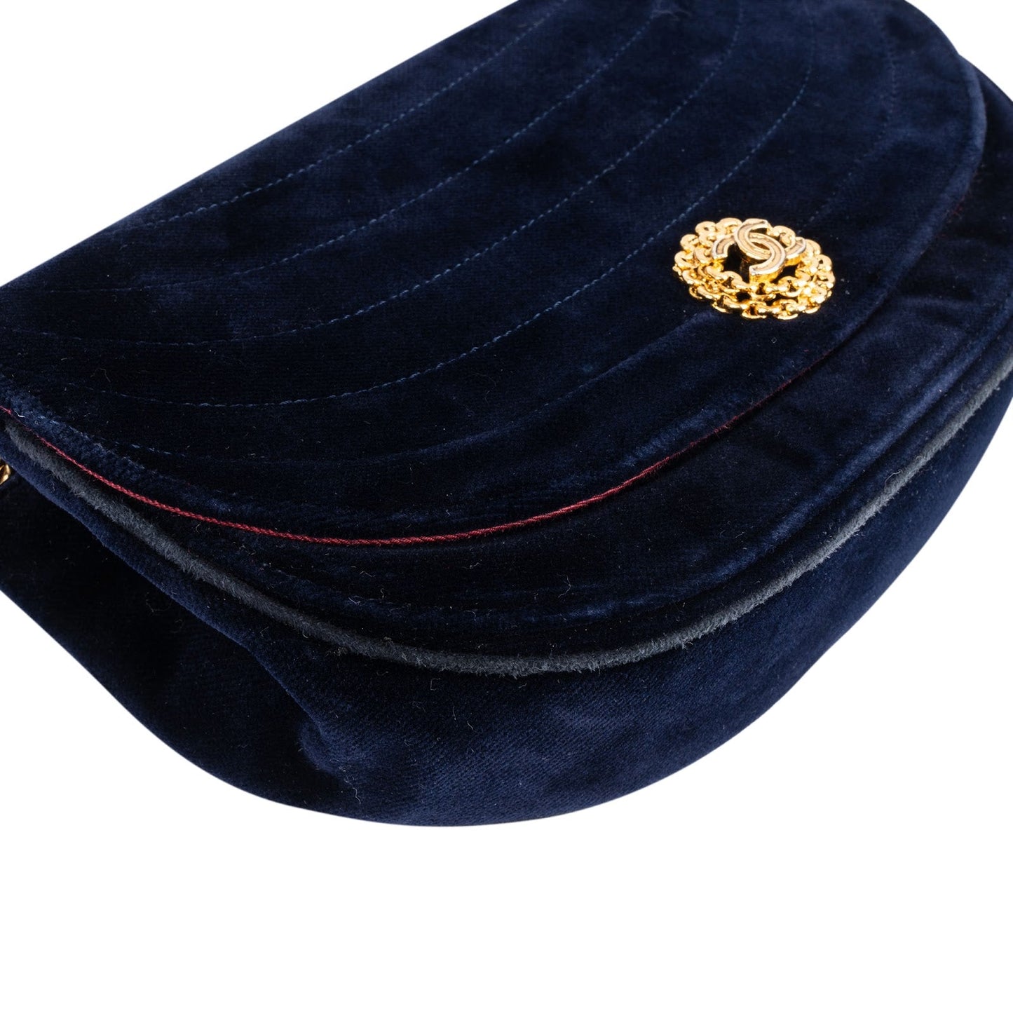 Chanel Chevron Velvet Half Moon Single Flap Crossbody Bag