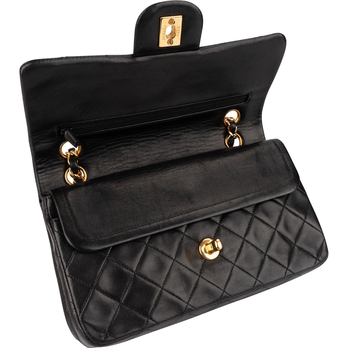 Chanel Quilted Lambskin 24K Gold Small Double Flap Shoulder Bag