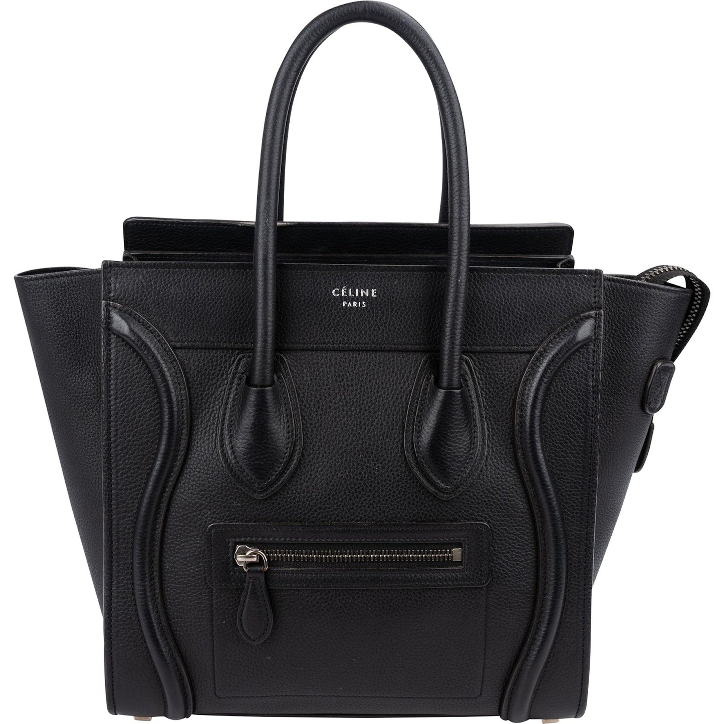 Céline Black Grained Leather Luggage Handbag