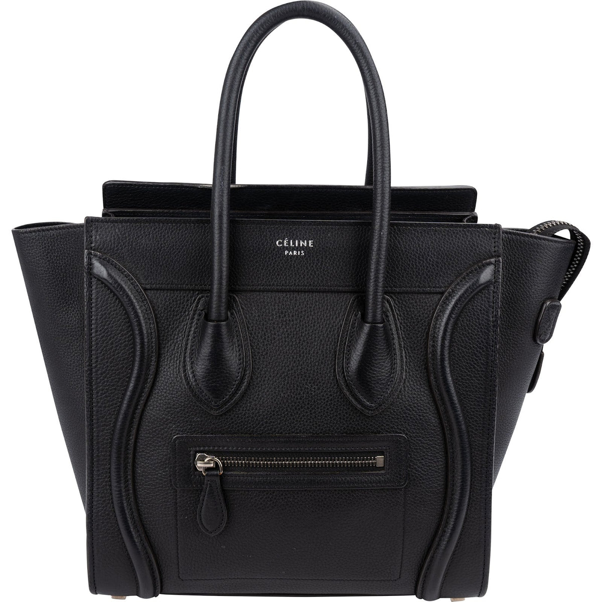 Céline Black Grained Leather Luggage Handbag