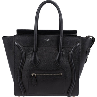 Céline Black Grained Leather Luggage Handbag