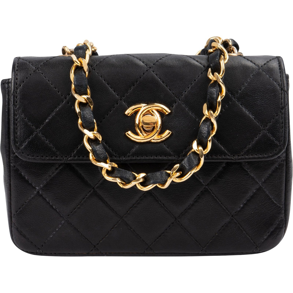 Chanel Quilted Lambskin 24K Gold Mini Square Single Flap Crossbody Bag