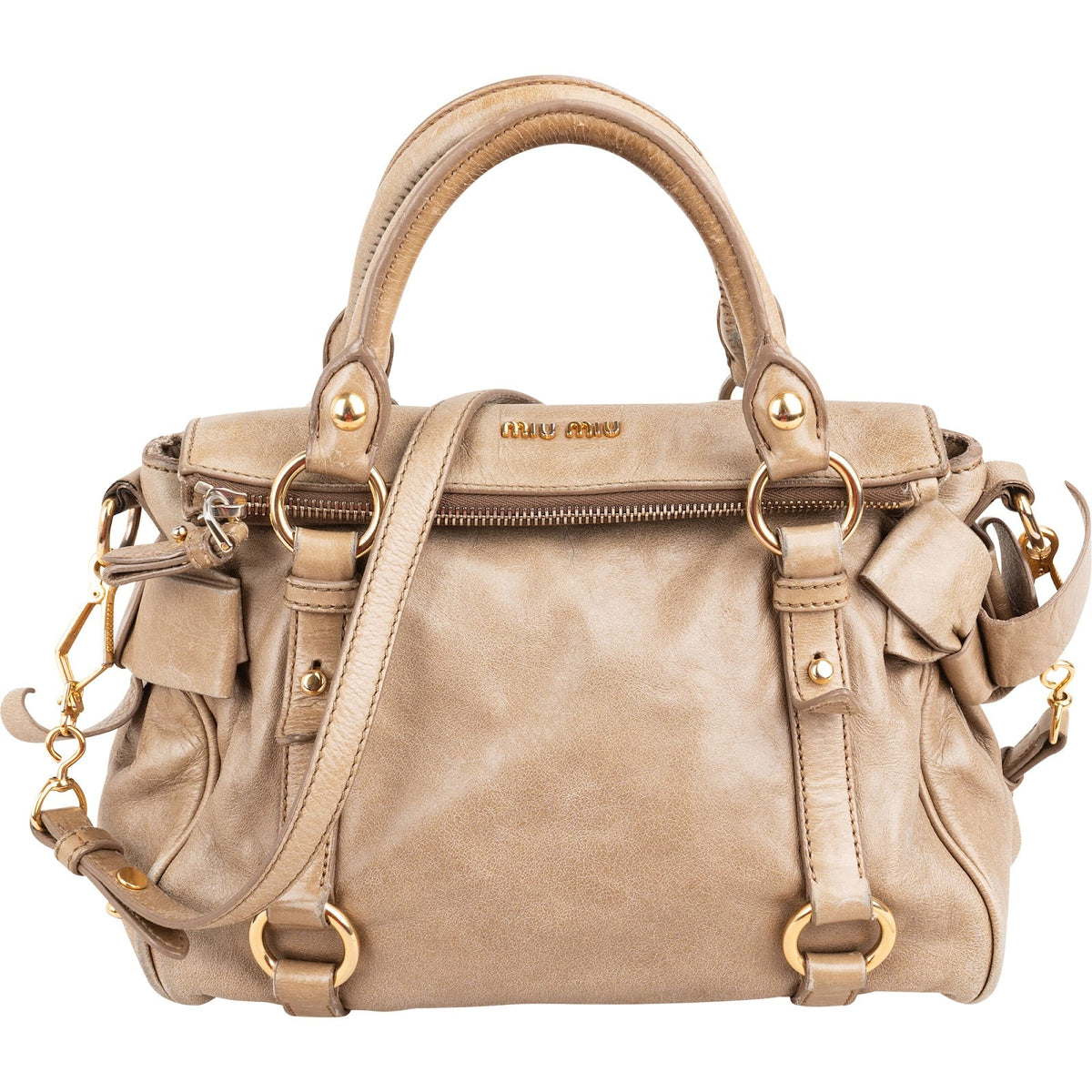 Miu Miu Vitello Lux Leather Bow Small Satchel Handbag