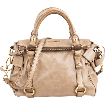 Miu Miu Vitello Lux Leather Bow Small Satchel Handbag