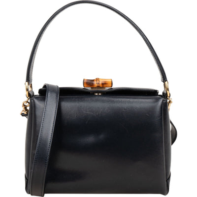 Gucci Blue Vintage Leather Bamboo Top Handle Handbag