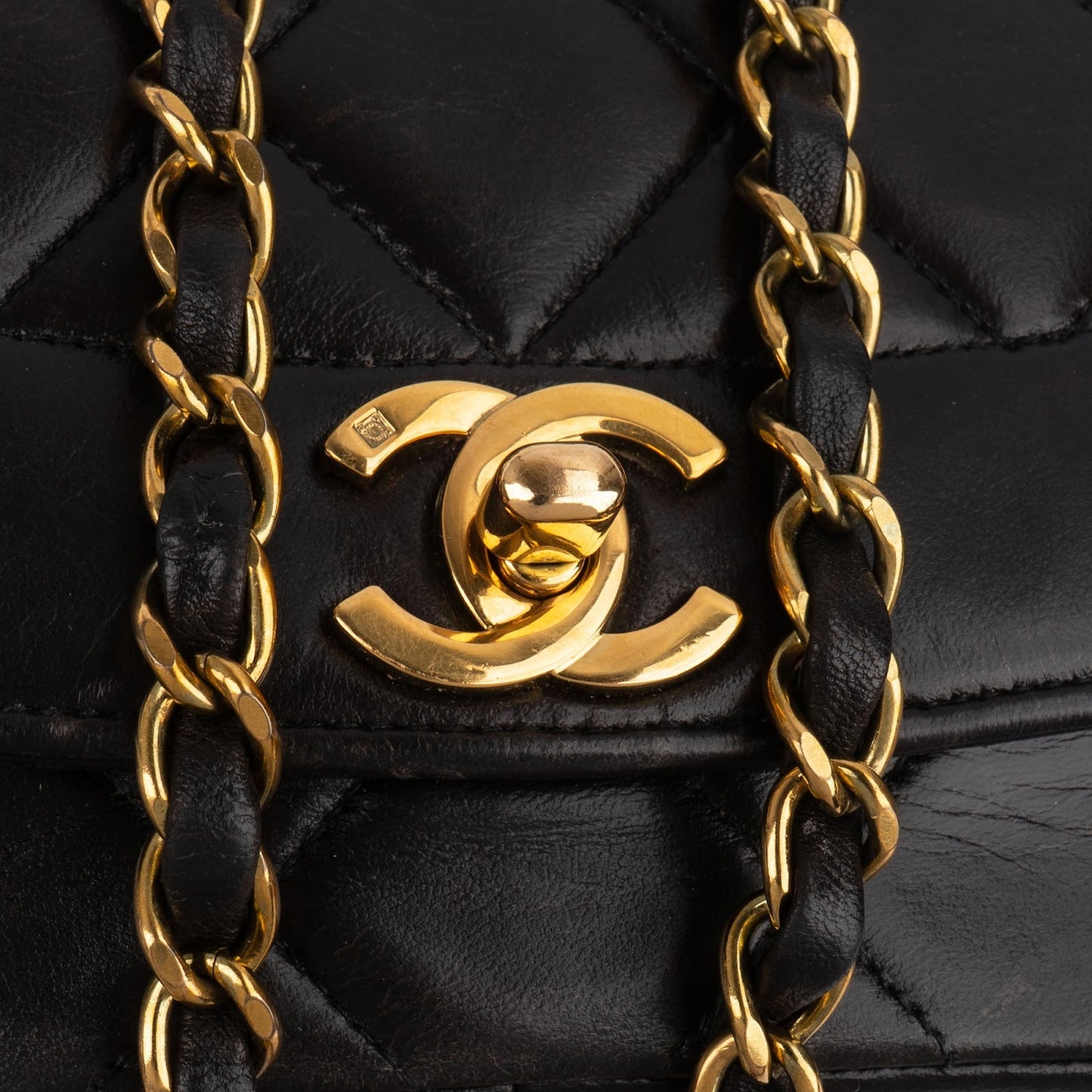 Chanel Quilted Lambskin 24K Gold Medium Diana Single Flap Crossbody Bag