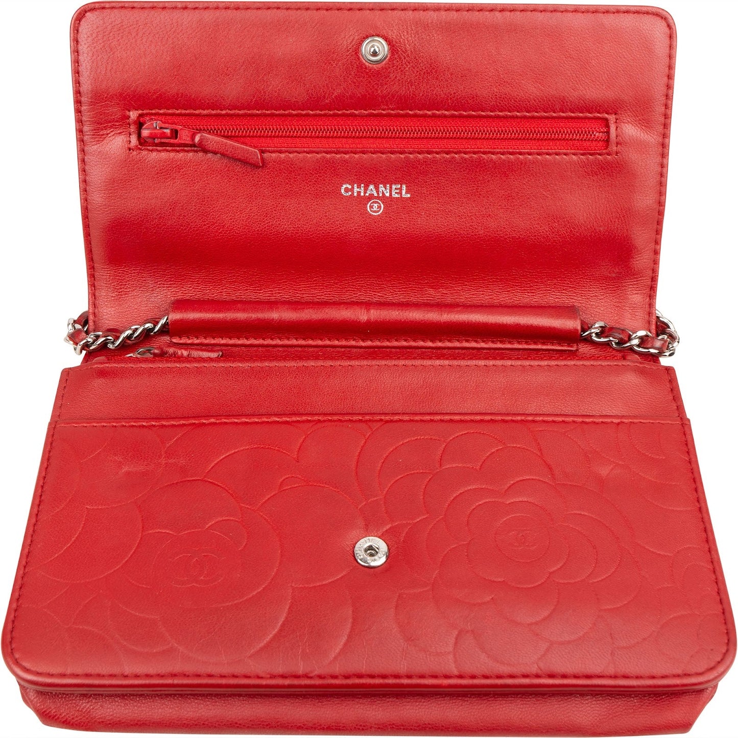 Chanel Leather Camellia Wallet On Chain Crossbody Bag