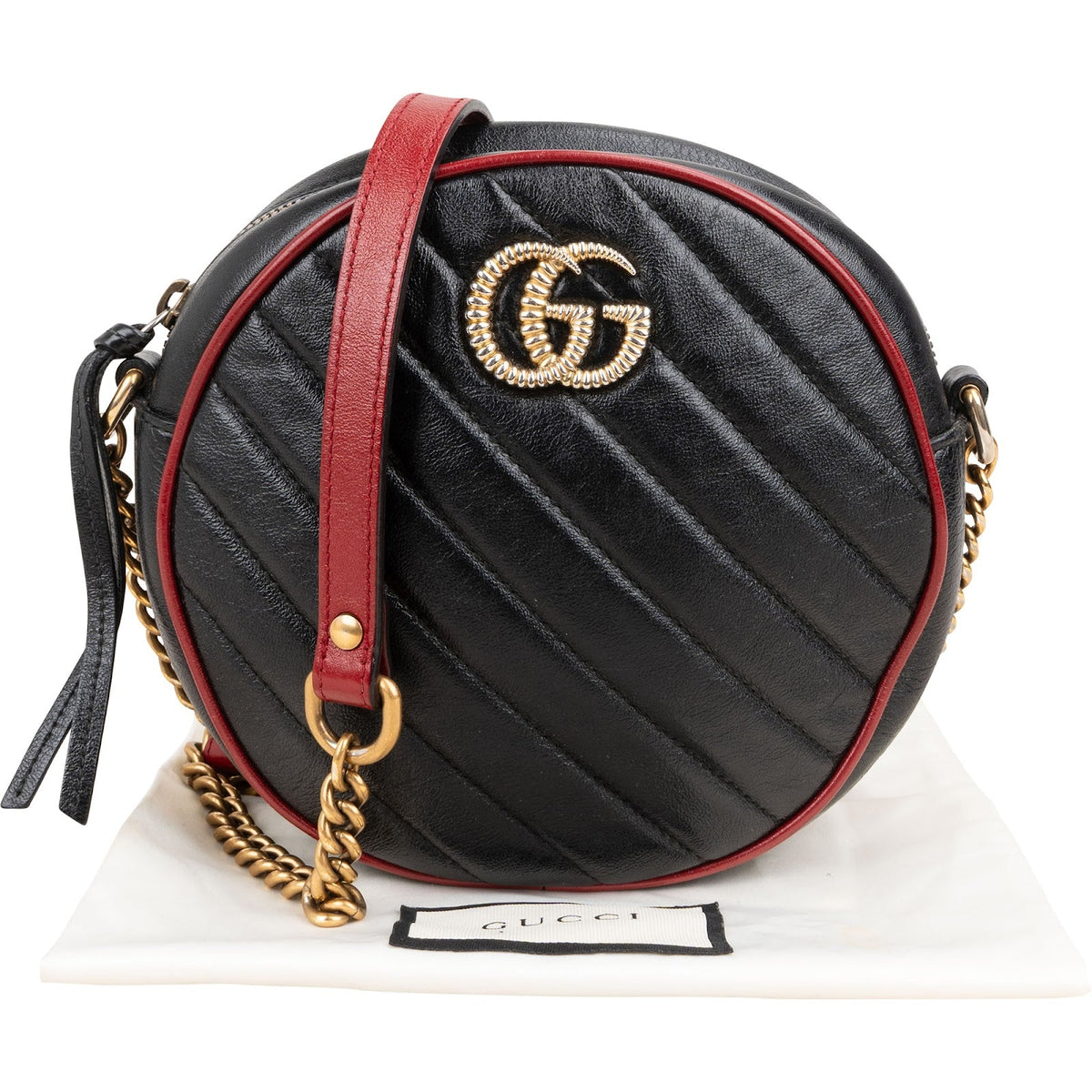 Gucci Quilted Leather Bicolor GG Marmont Round Crossbody Bag