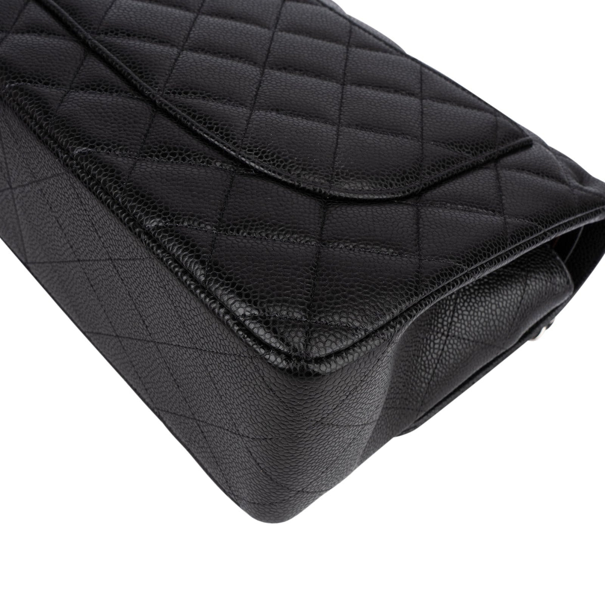 Chanel Quilted Caviar Leather Palladium Double Flap Jumbo Crossbody Bag