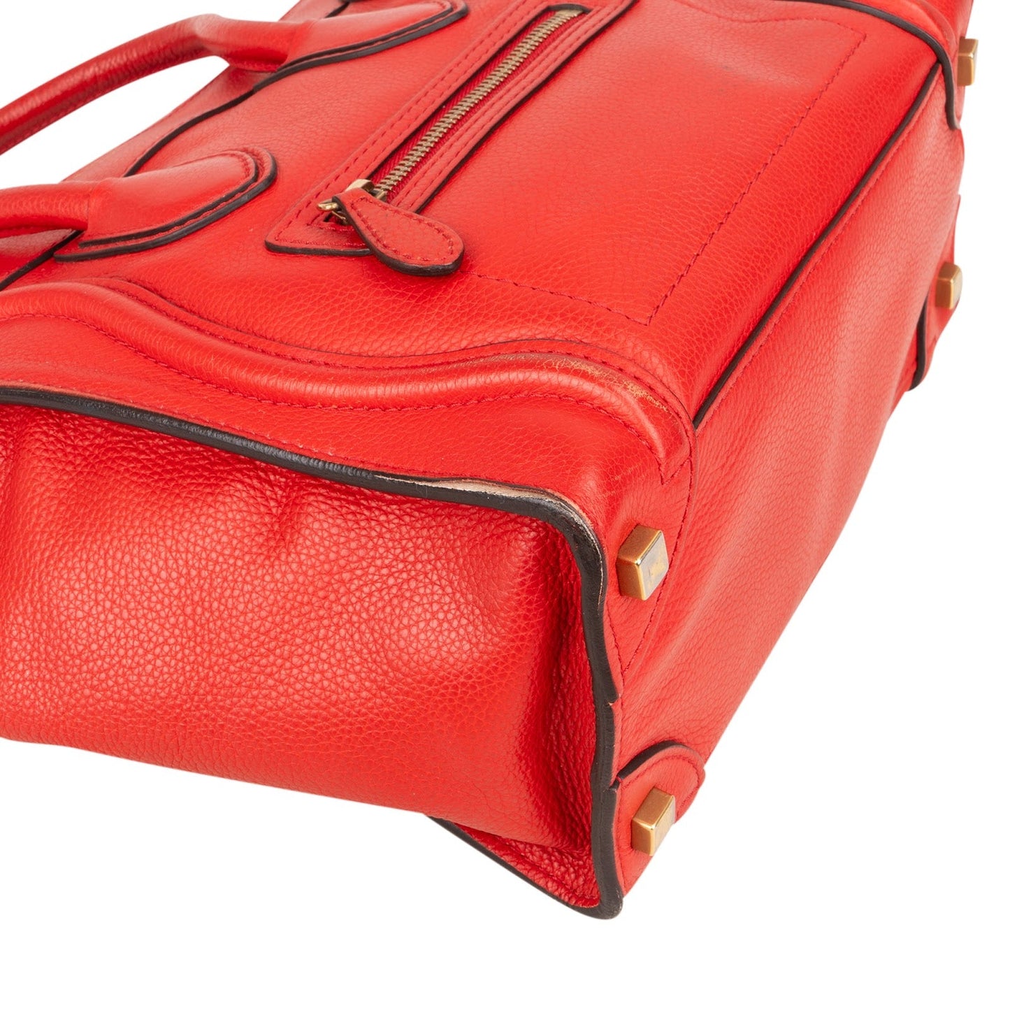 Céline Red Grained Leather Luggage Handbag