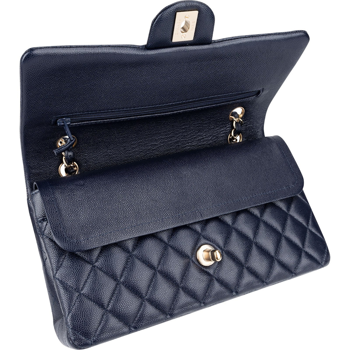 Chanel Quilted Caviar Leather Medium Gold Double Flap Shoulder Bag