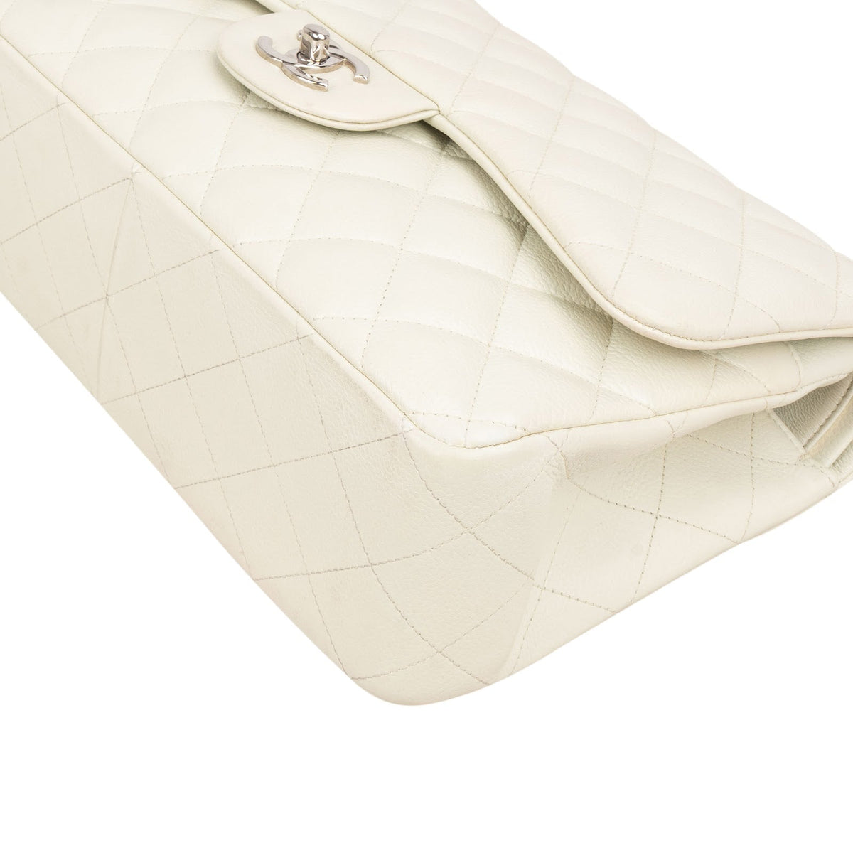 Chanel Quilted Caviar Leather Palladium Jumbo Double Flap Crossbody Bag