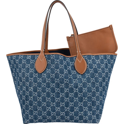 Gucci Monogram Denim GG Tote Shoulder Bag