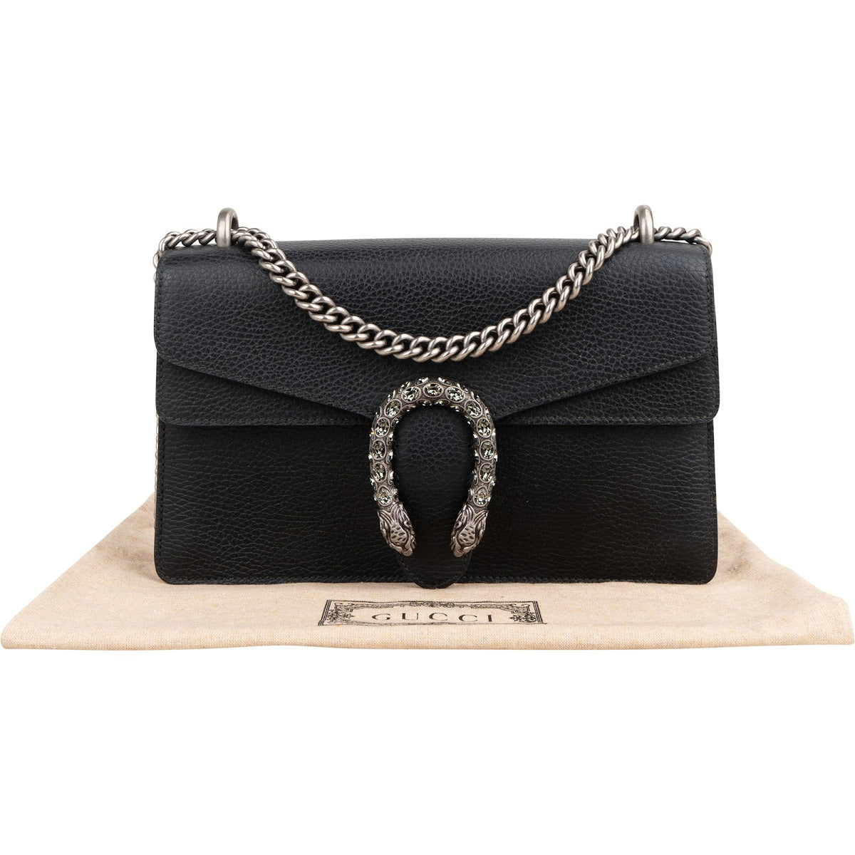 Gucci Grained Leather Crystal Dionysus Shoulder Bag