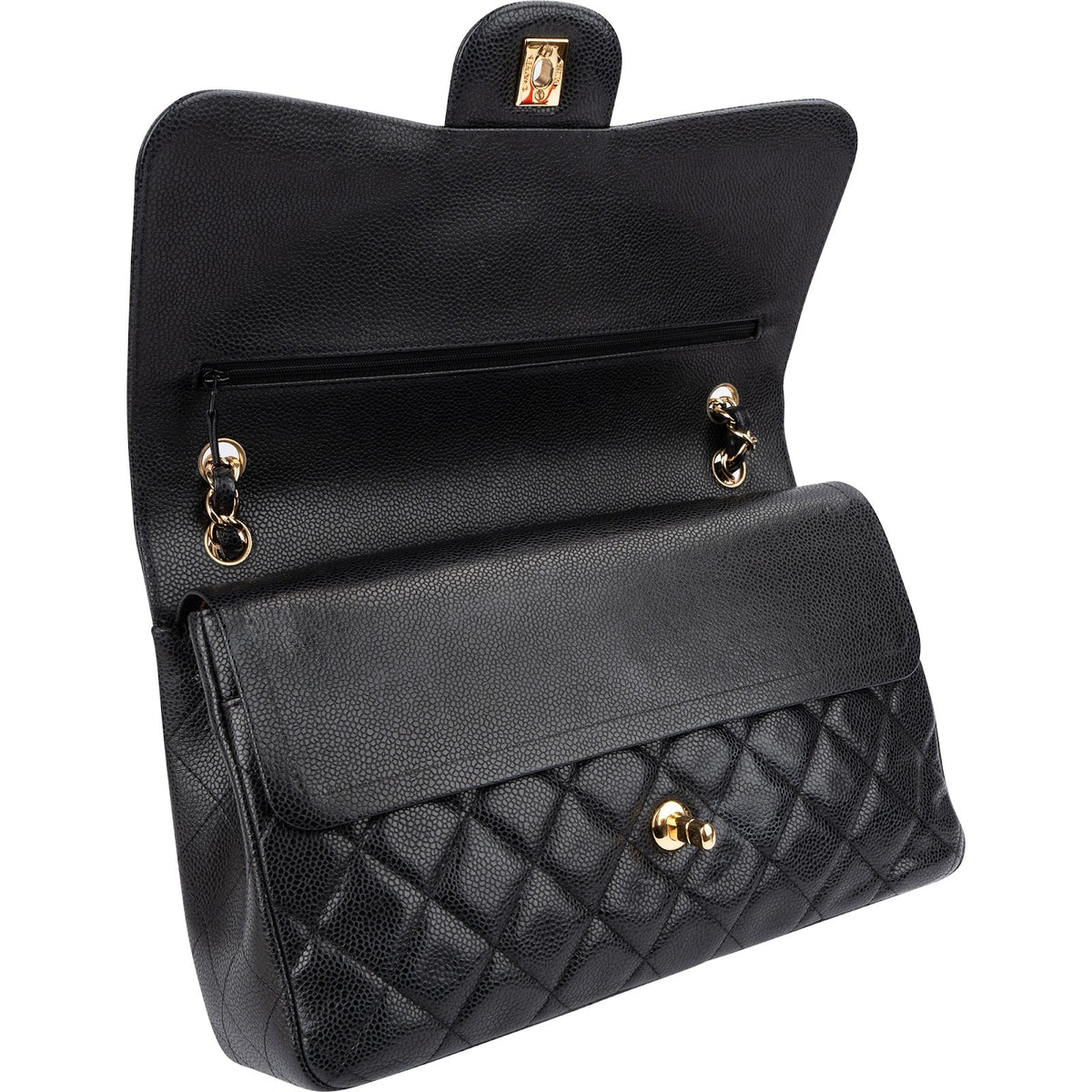 Chanel Quilted Caviar Leather Gold Jumbo Double Flap Crossbody Bag
