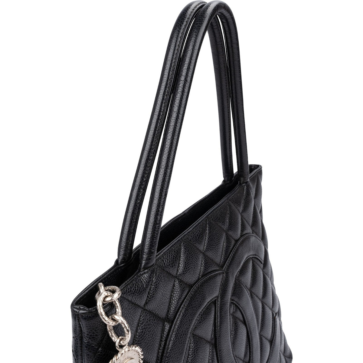 Chanel Quilted Caviar Leather Medallion CC Tote Handbag