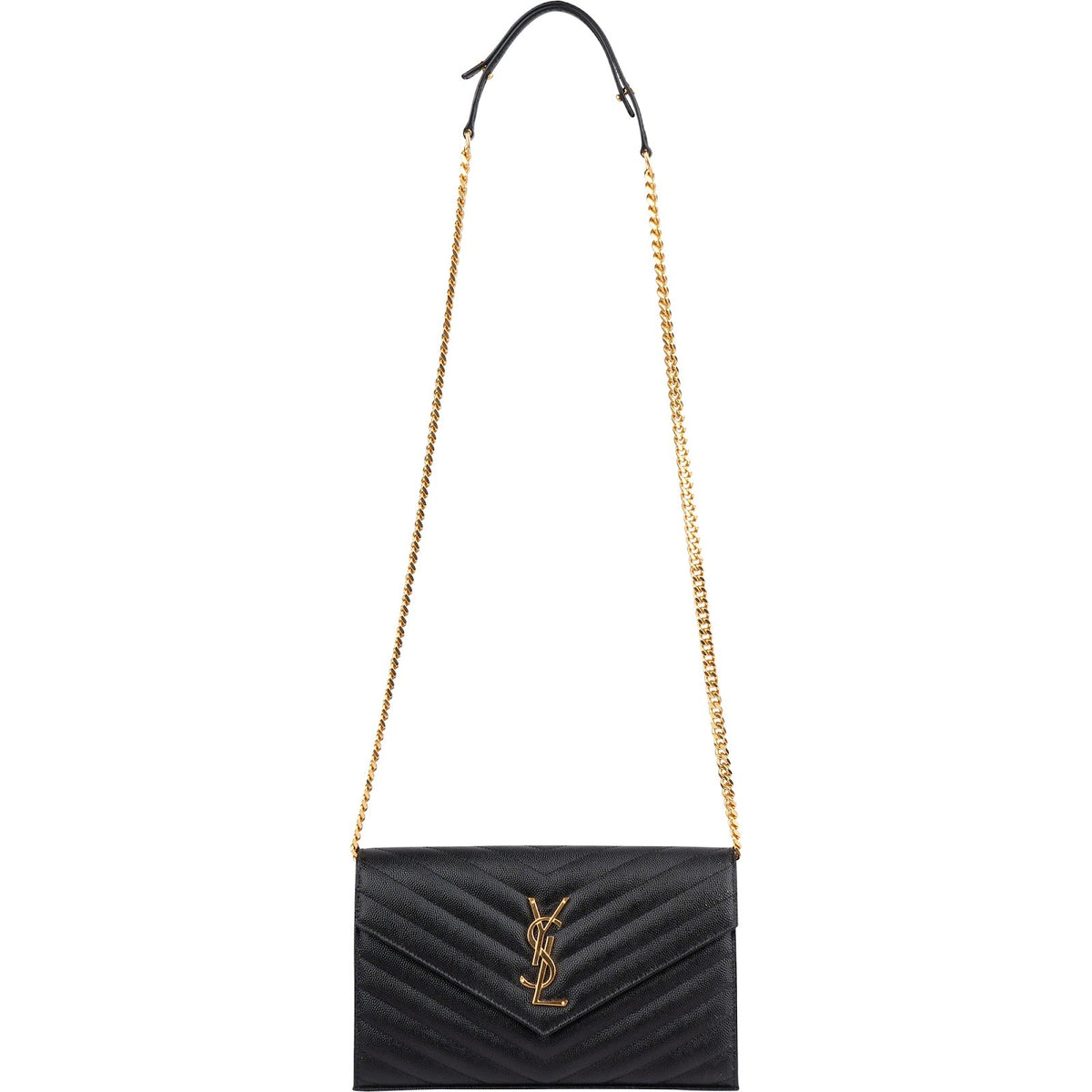 Saint Laurent Grain de Poudre Leather Monogram Wallet On Chain Crossbody Bag