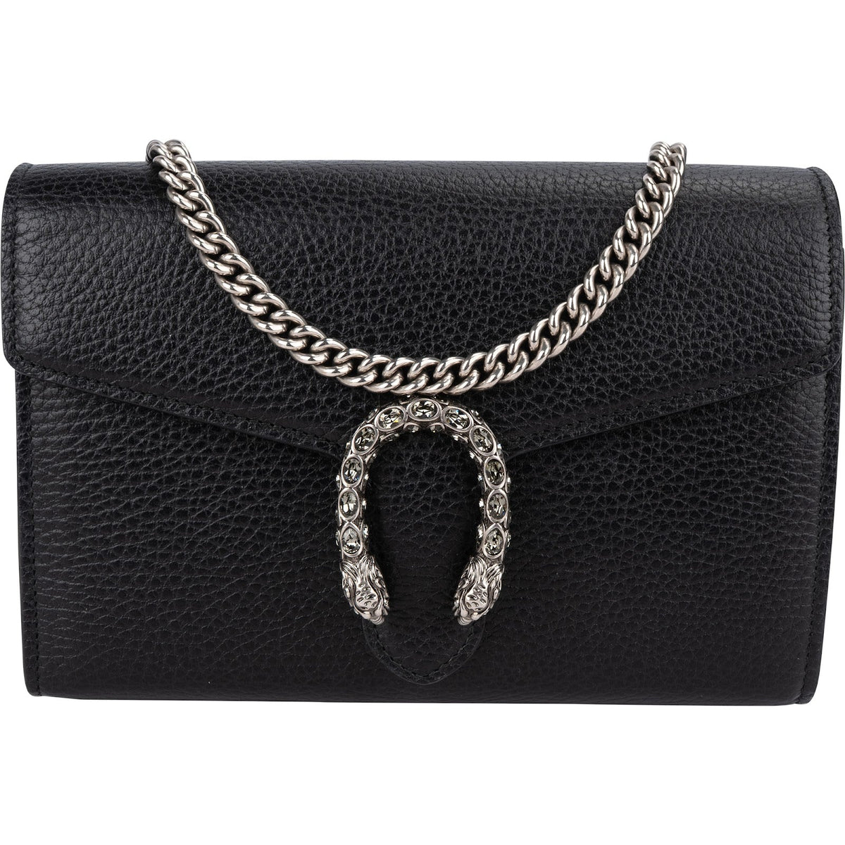 Gucci Grained Leather Crystal Dionysus Mini Chain Wallet Crossbody Bag