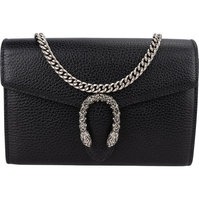 Gucci Grained Leather Crystal Dionysus Mini Chain Wallet Crossbody Bag