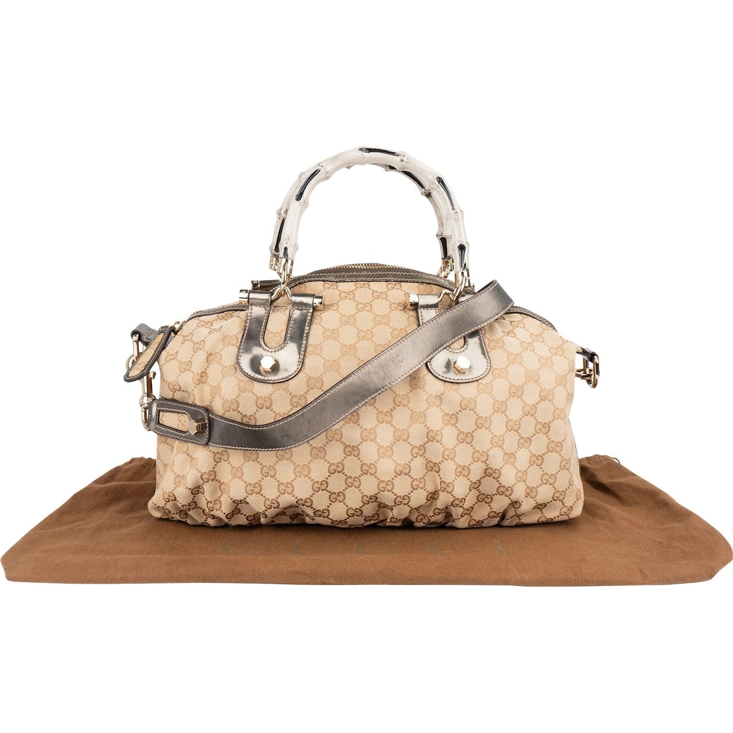 Gucci Monogram GG Bamboo Top Handle Handbag