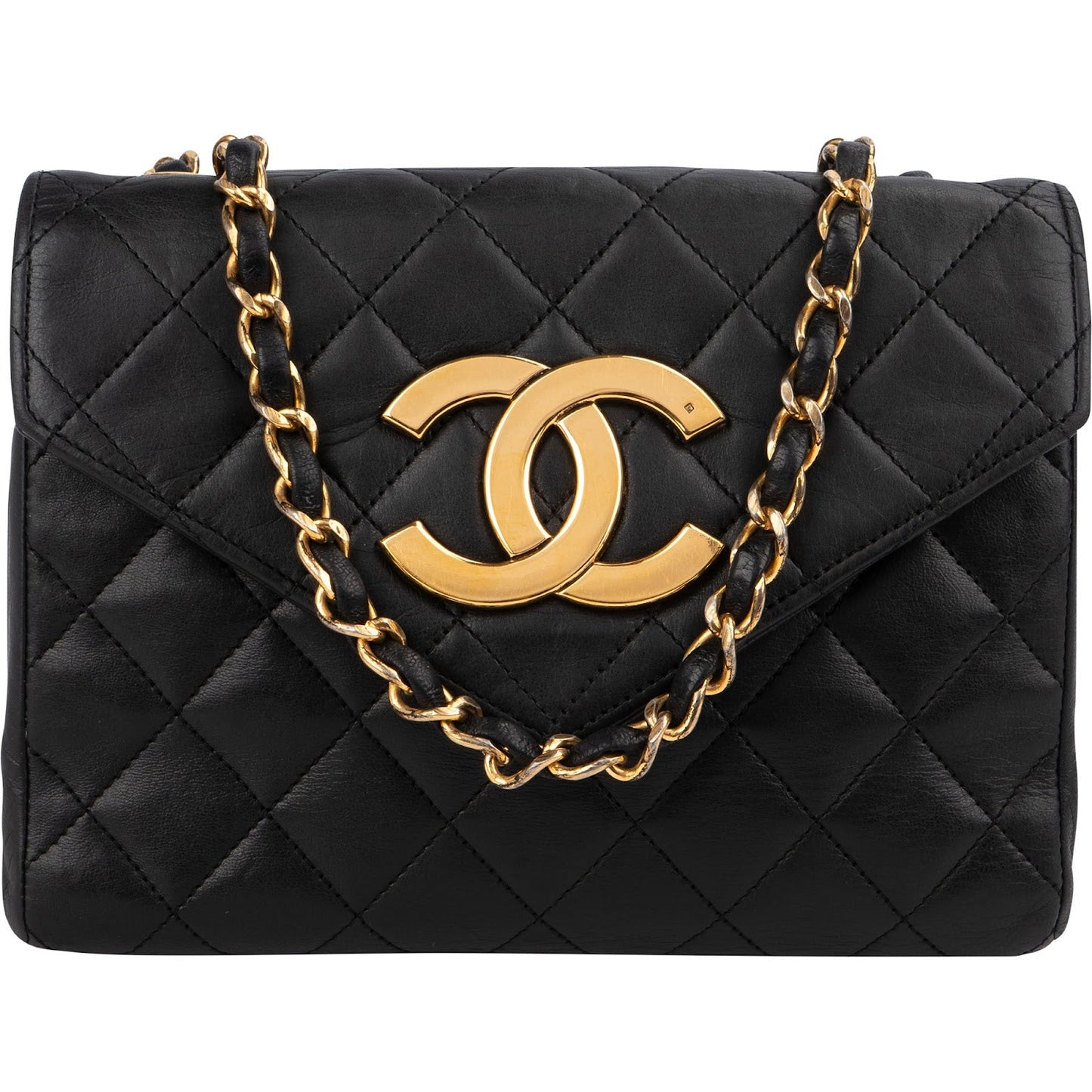 Chanel Quilted Lambskin CC Envelope Small 24K Gold Single Flap Crossbody Bag
