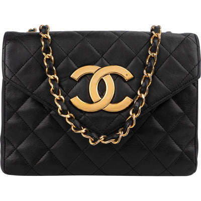 Chanel Quilted Lambskin CC Envelope Small 24K Gold Single Flap Crossbody Bag