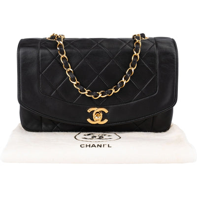 Chanel Quilted Lambskin 24K Gold Diana Single Flap Crossbody Bag