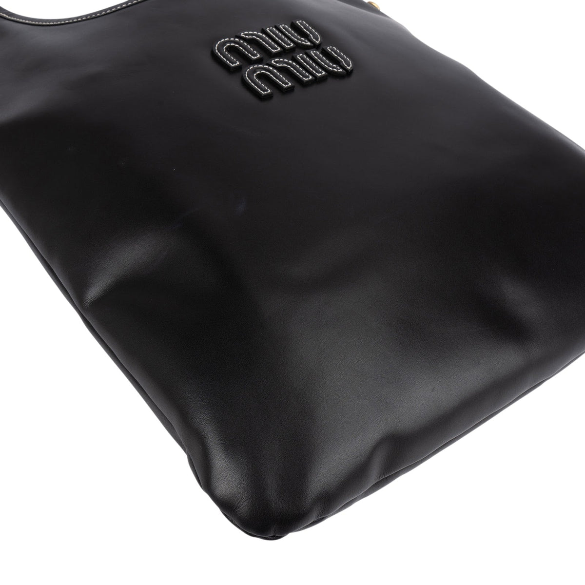 Miu Miu Smooth Leather Stitched Emblem Tote Shoulder Bag