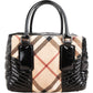 Burberry Quilted Patent Leather Heymarket Check Tote Shoulder Bag