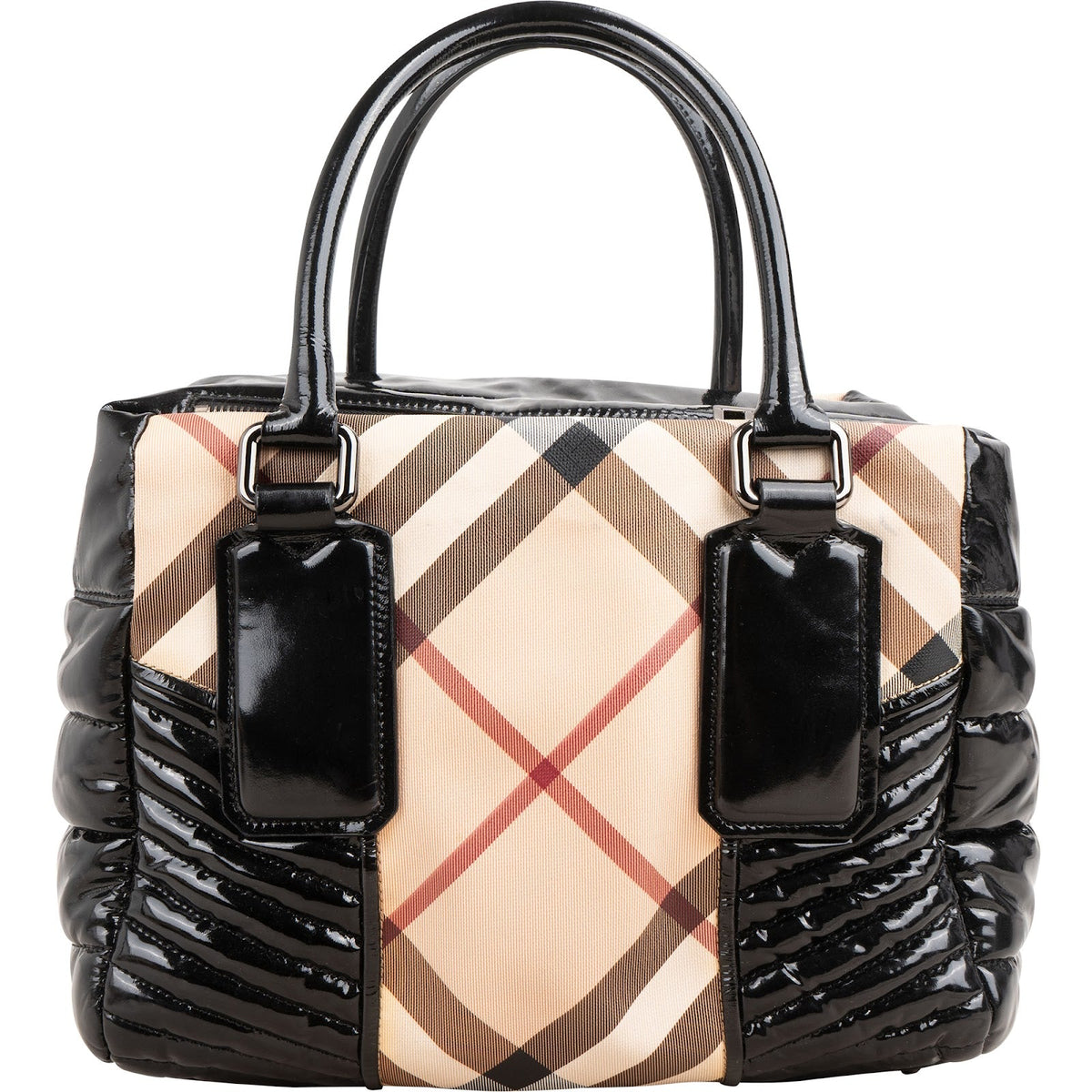 Burberry Quilted Patent Leather Heymarket Check Tote Shoulder Bag