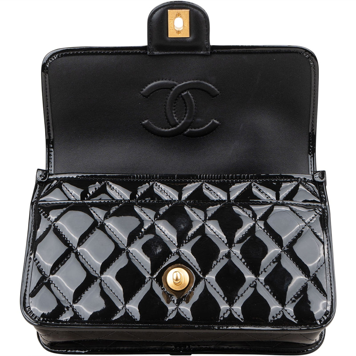 Chanel Quilted Patent Leather Top Handle Handbag