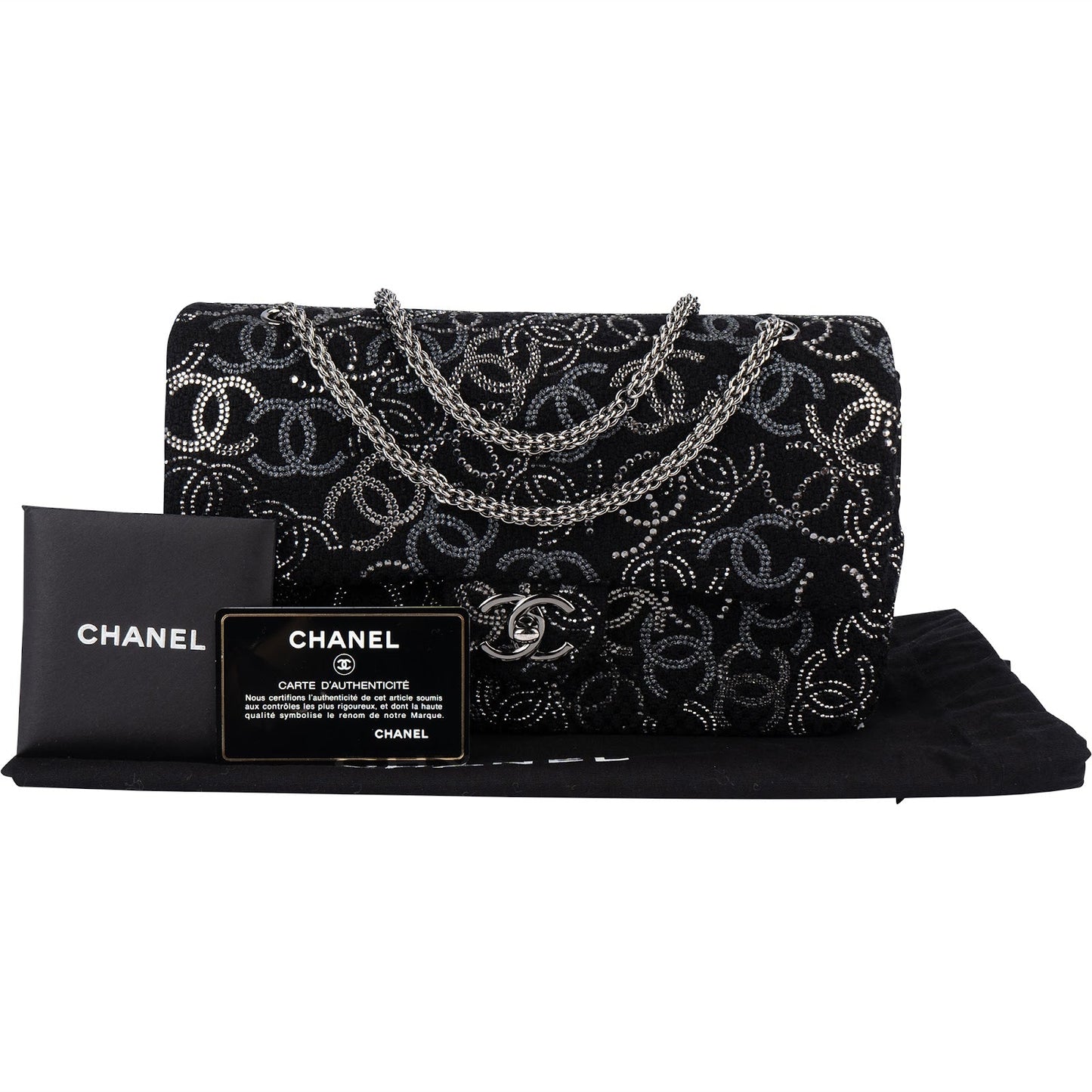 Chanel Sequin Embellished Woven CC Medium Double Flap Shoulder Bag