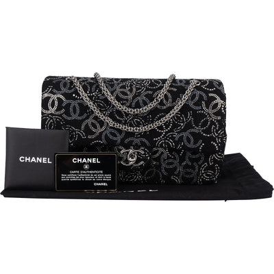 Chanel Sequin Embellished Woven CC Medium Double Flap Shoulder Bag