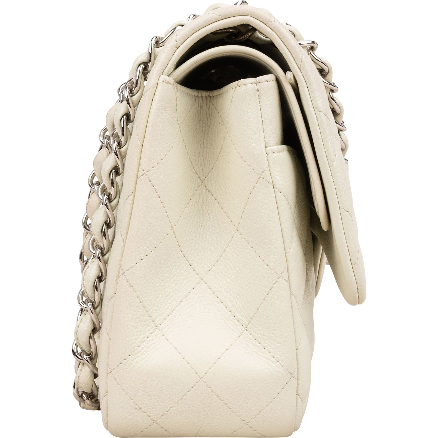 Chanel Quilted Caviar Leather Palladium Jumbo Double Flap Crossbody Bag
