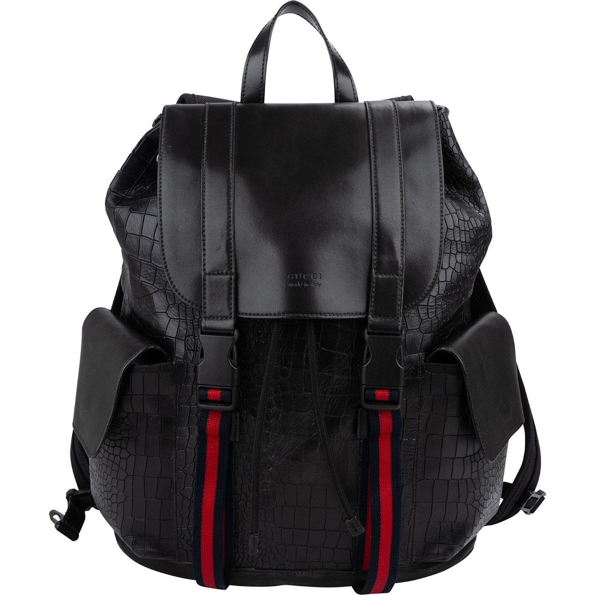 Gucci Web Backpack aus Leder in Krokooptik – Vorderansicht