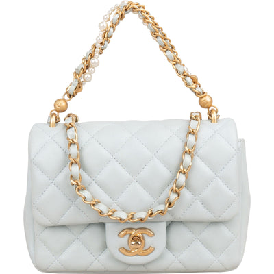 Chanel Quilted Lambskin Mini Single Flap Pearl Handle Crossbody Bag
