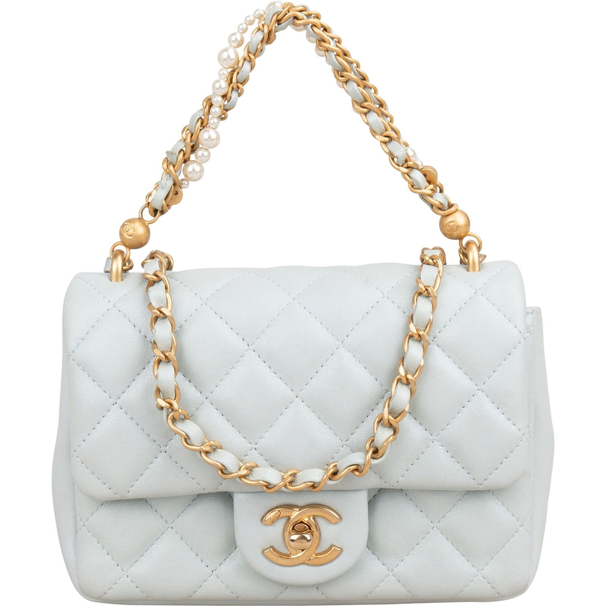 Chanel Quilted Lambskin Mini Single Flap Pearl Handle Crossbody Bag
