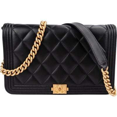 Chanel Quilted Lambskin Small Boy Wallet On Chain Crossbody Bag
