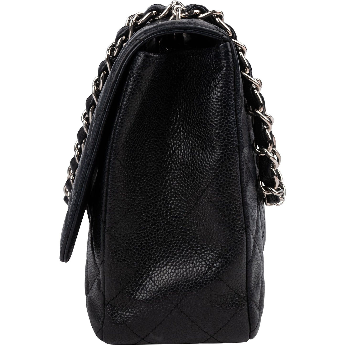 Chanel Quilted Caviar Leather Palladium Jumbo Single Flap Crossbody Bag