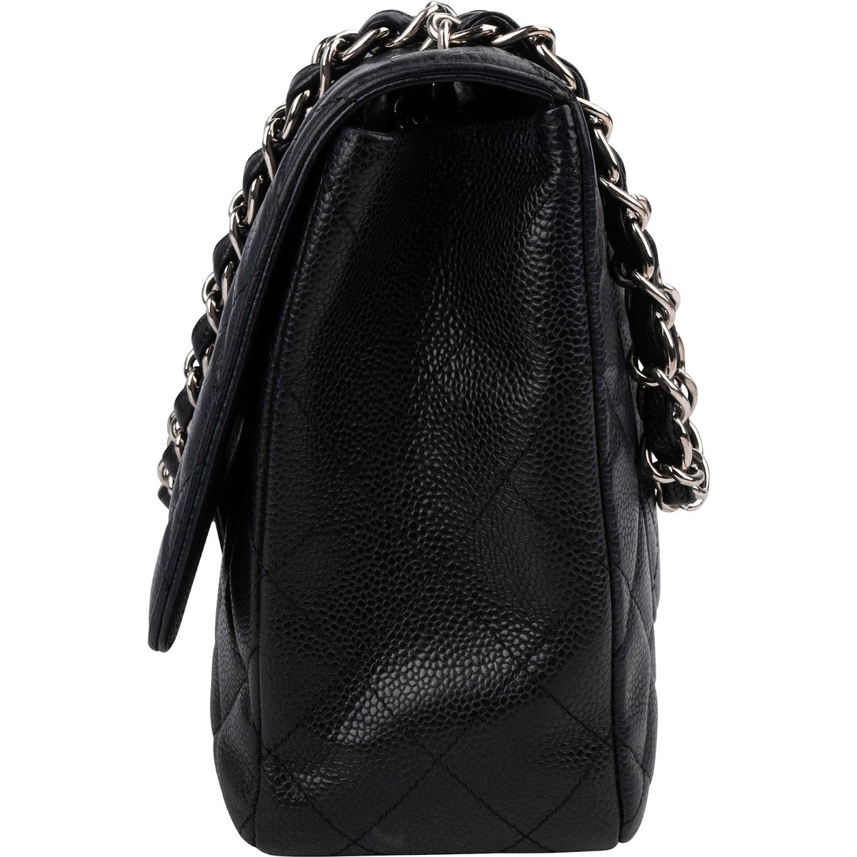 Chanel Quilted Caviar Leather Palladium Jumbo Single Flap Crossbody Bag