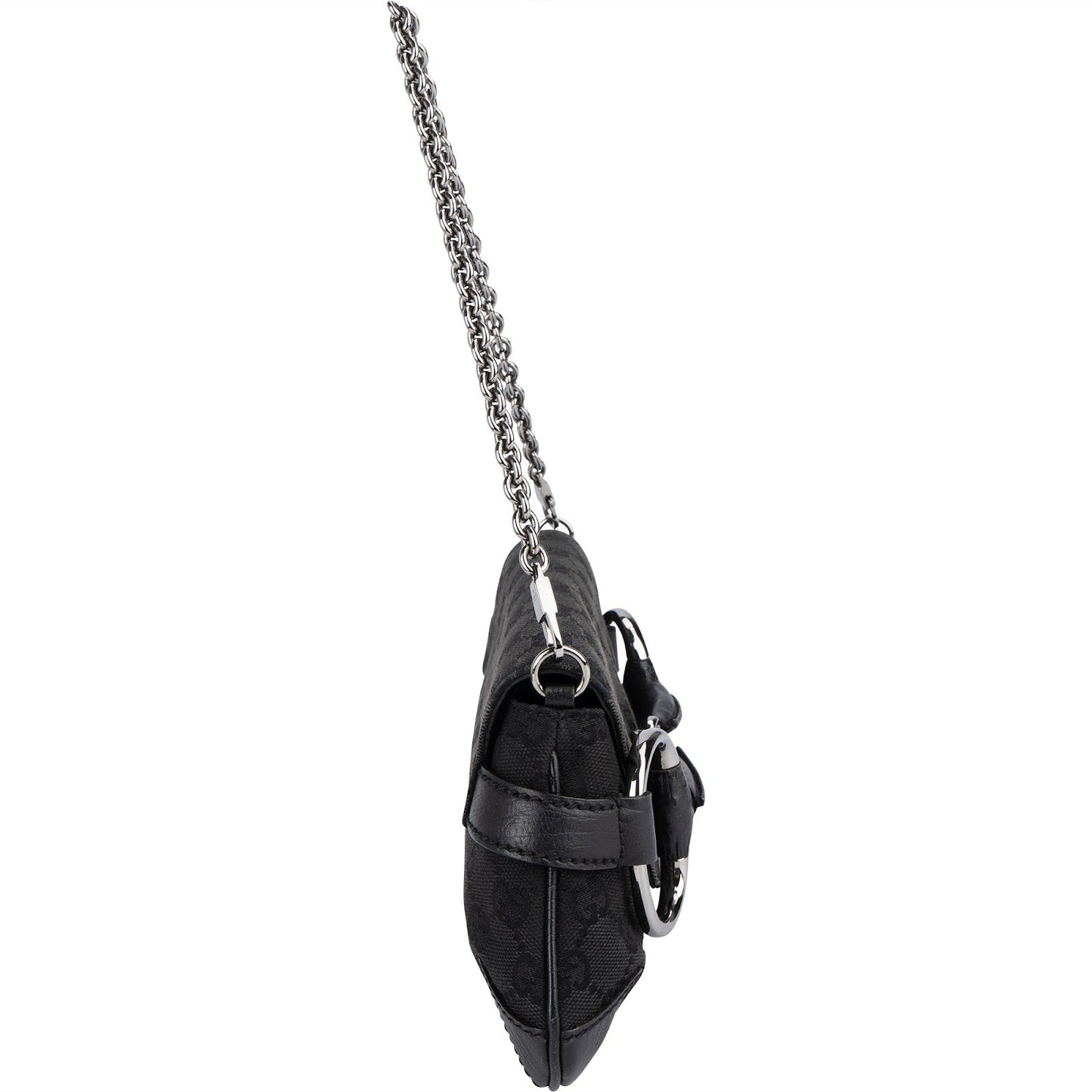 Gucci Monogram GG Black Horsebit Chain Pochette  Handbag