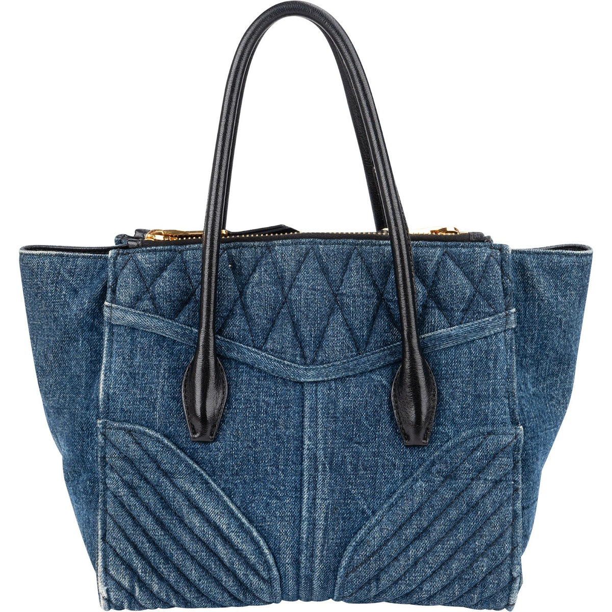 Miu Miu Biker Tote aus gestepptem Denim – Ansicht 4