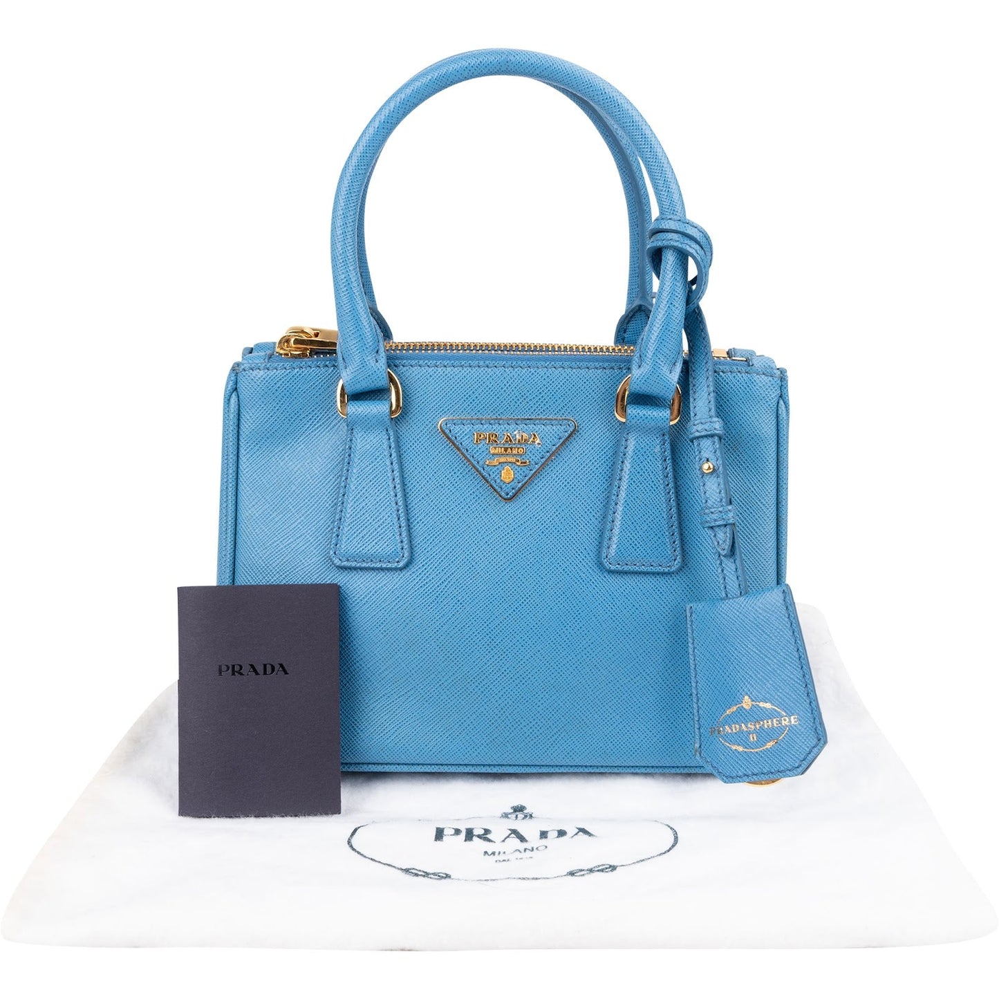 Prada Blue Saffiano Leather Pradasphere Galleria Micro Handbag