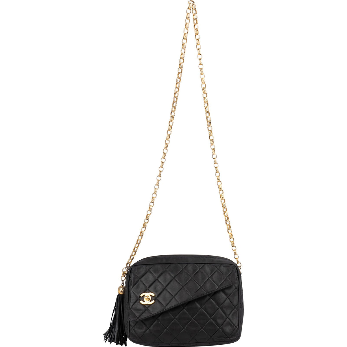 Chanel Quilted Lambskin Tassel Camera 24K Gold Crossbody Bag
