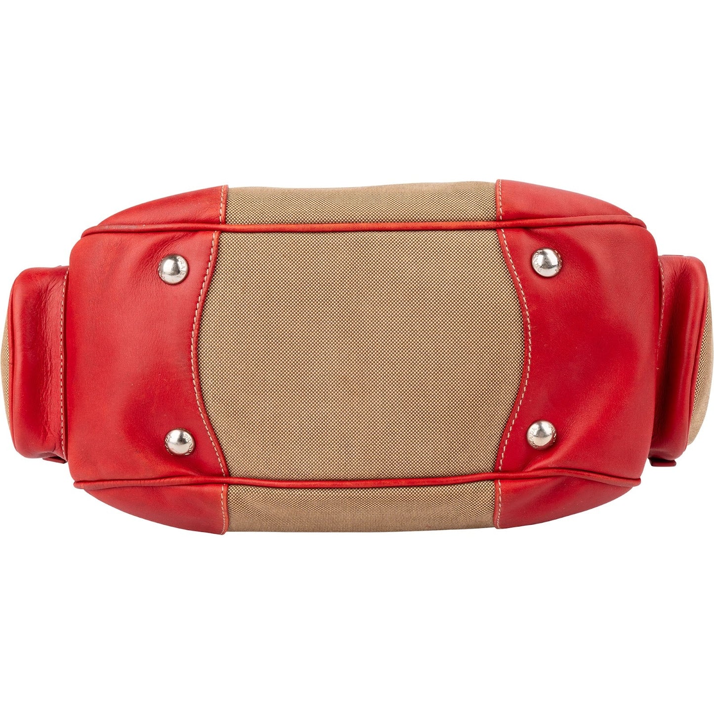 Prada Canvas Emblem Side Drawstring Pocket Shoulder Bag