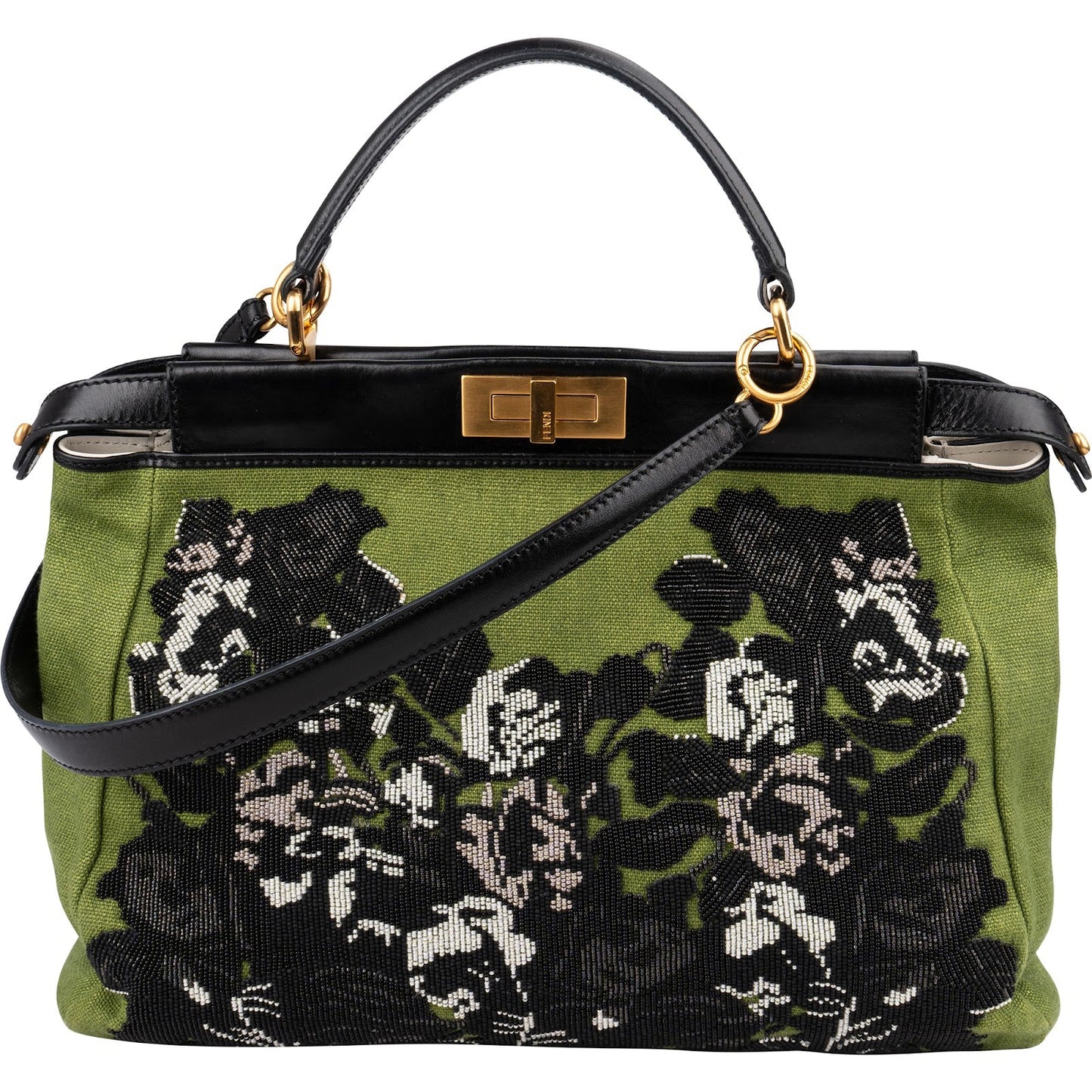 Fendi Limited Floral Embroidered Denim Peekaboo Handbag