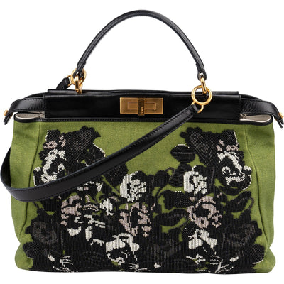 Fendi Limited Floral Embroidered Denim Peekaboo Handbag