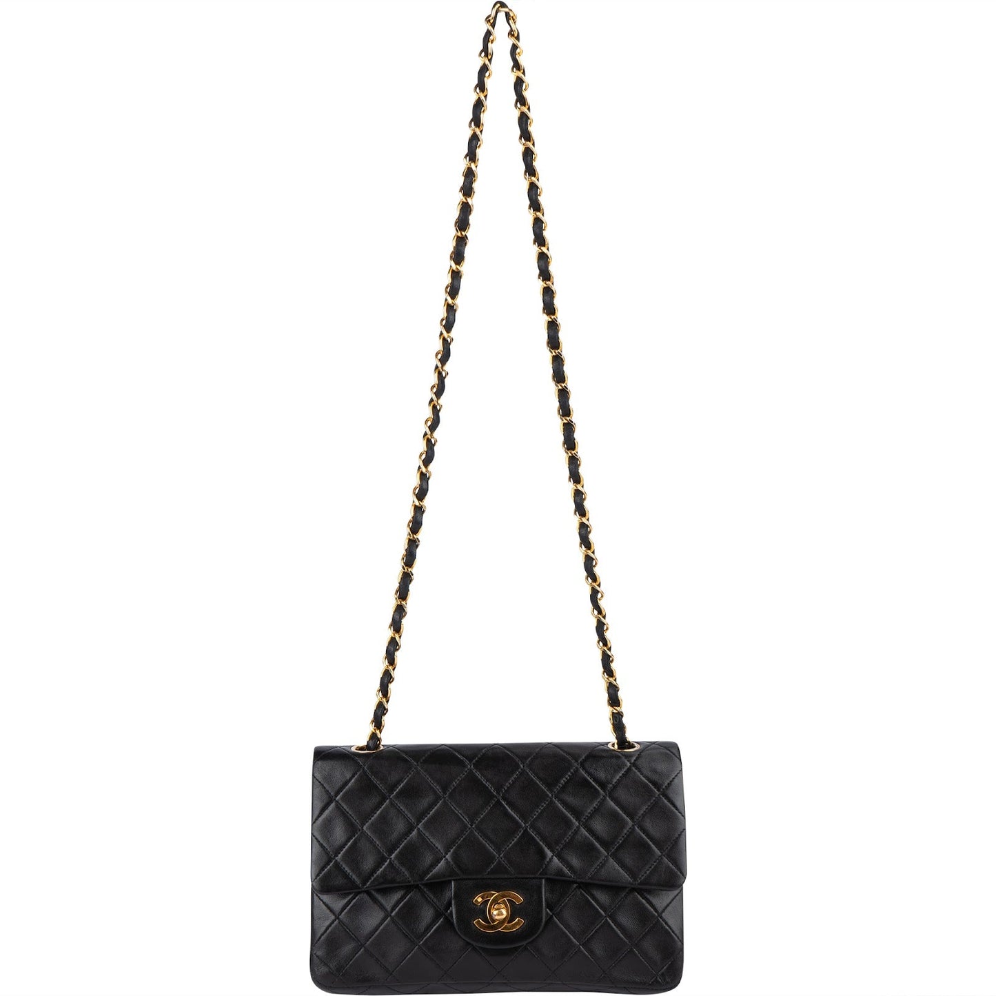 Chanel Quilted Lambskin 24K Gold Small Double Flap Shoulder Bag
