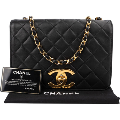 Chanel Quilted Lambskin 24K Gold Single Flap Shoulder Bag